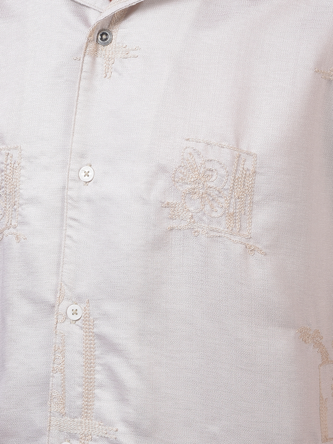 Numero Uno Men Beige Embroidered Resort Collar Shirt